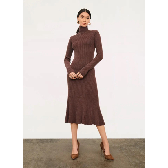 Donna Karan New York Mockneck Flare Midi Sweater Dress‎ Women's L - Picture 1 of 8